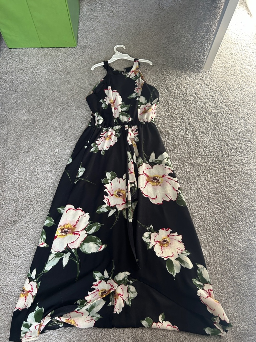 Three Hearts Black Floral Maxi Dress with Cream and Green Blooms - Picture 6 of 8